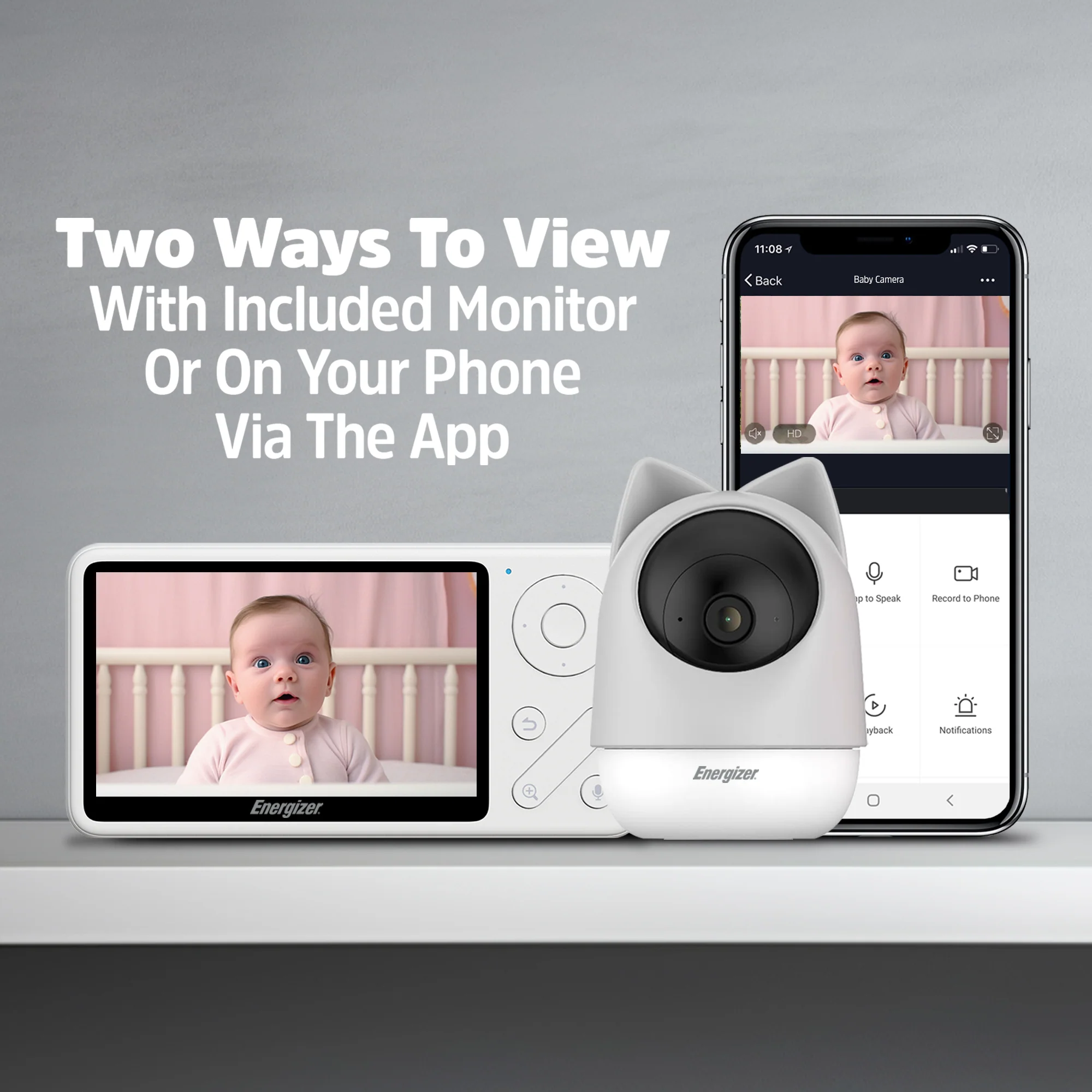 Smart 5GHz 2K Pan and Tilt Baby Camera with Portable Wireless Monitor Screen - Image 3