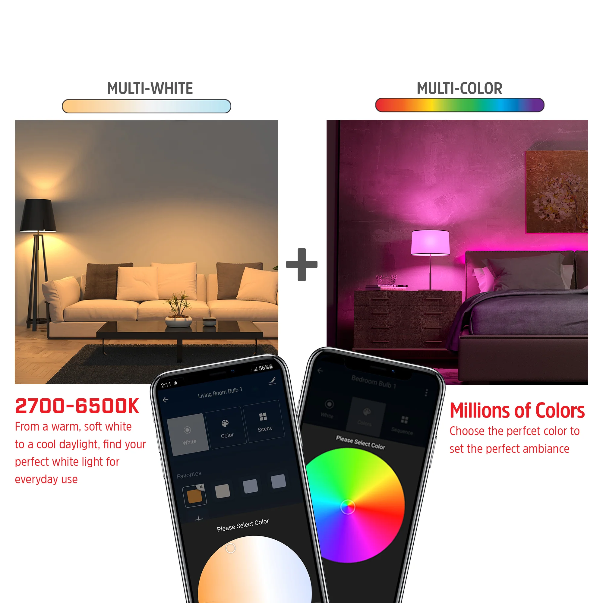 Smart Wifi Multi-Color and Multi-White LED A19/E26 Light Bulb - Image 3
