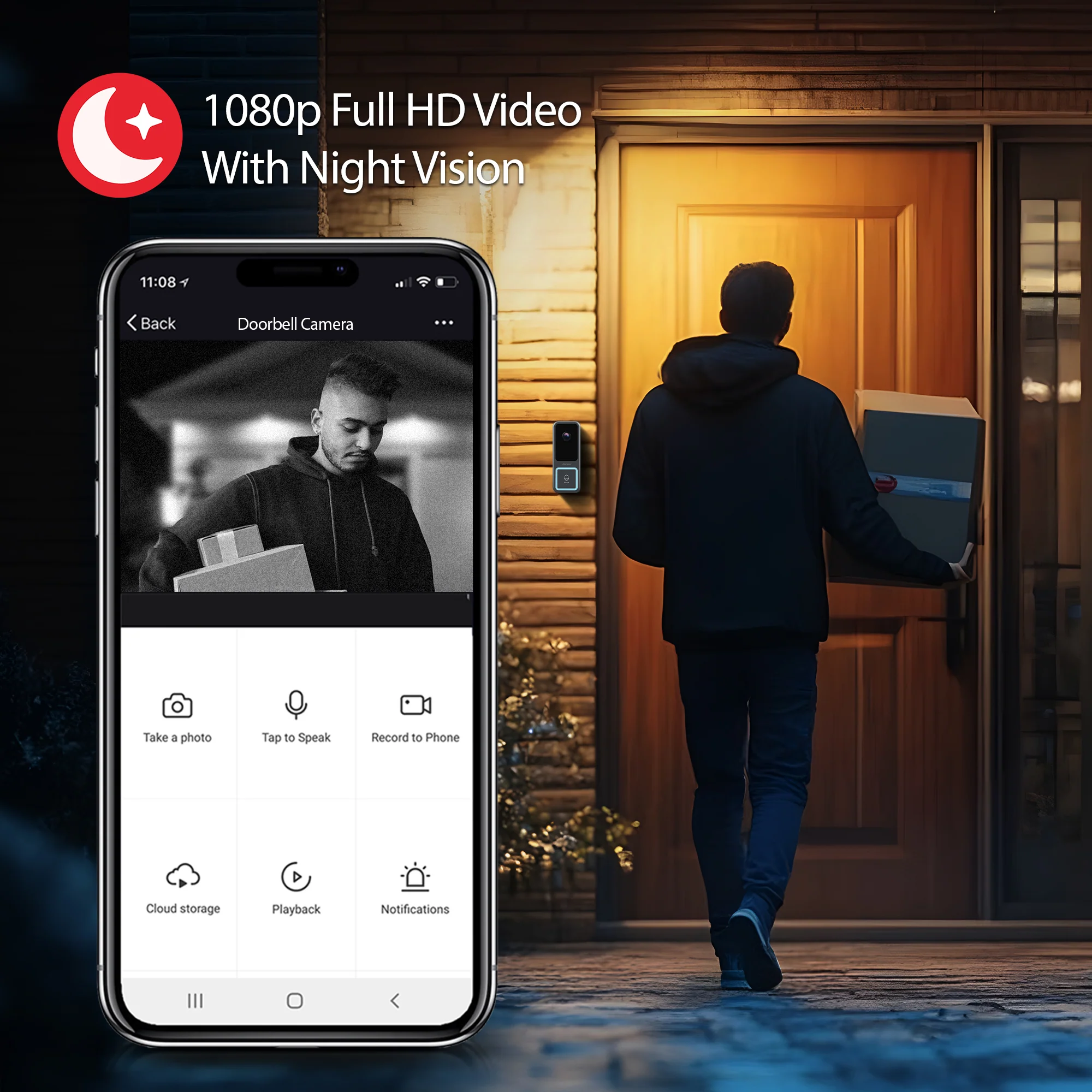 Smart Wi-Fi 1080P Full HD Wired Video Doorbell with Weather Shield and Wireless Chime in Silver - Image 4